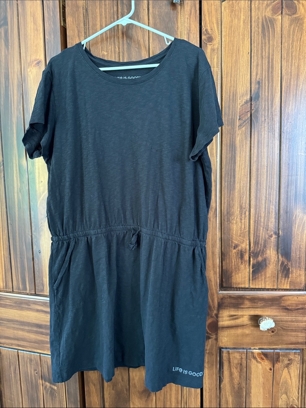 Life Is Good Black Casual Drawstring Waist Dress